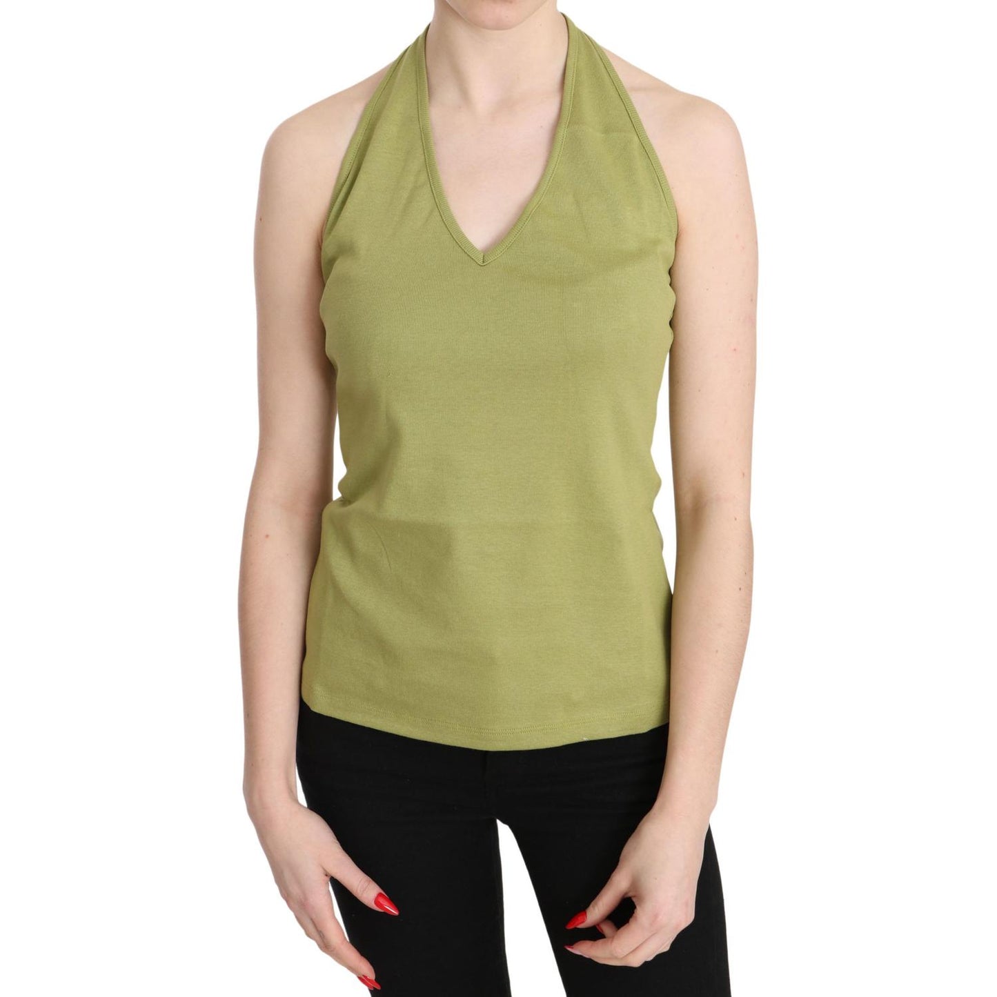 GF Ferre Green Halter Cotton Sleeveless Casual Tank Top Blouse GF Ferre
