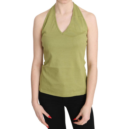 GF Ferre Green Halter Cotton Sleeveless Casual Tank Top Blouse GF Ferre