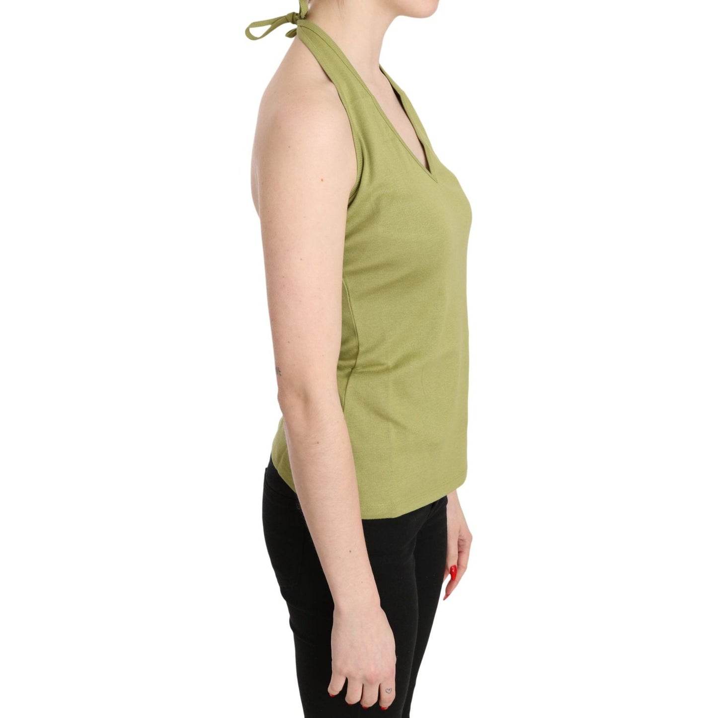 GF Ferre Green Halter Cotton Sleeveless Casual Tank Top Blouse GF Ferre