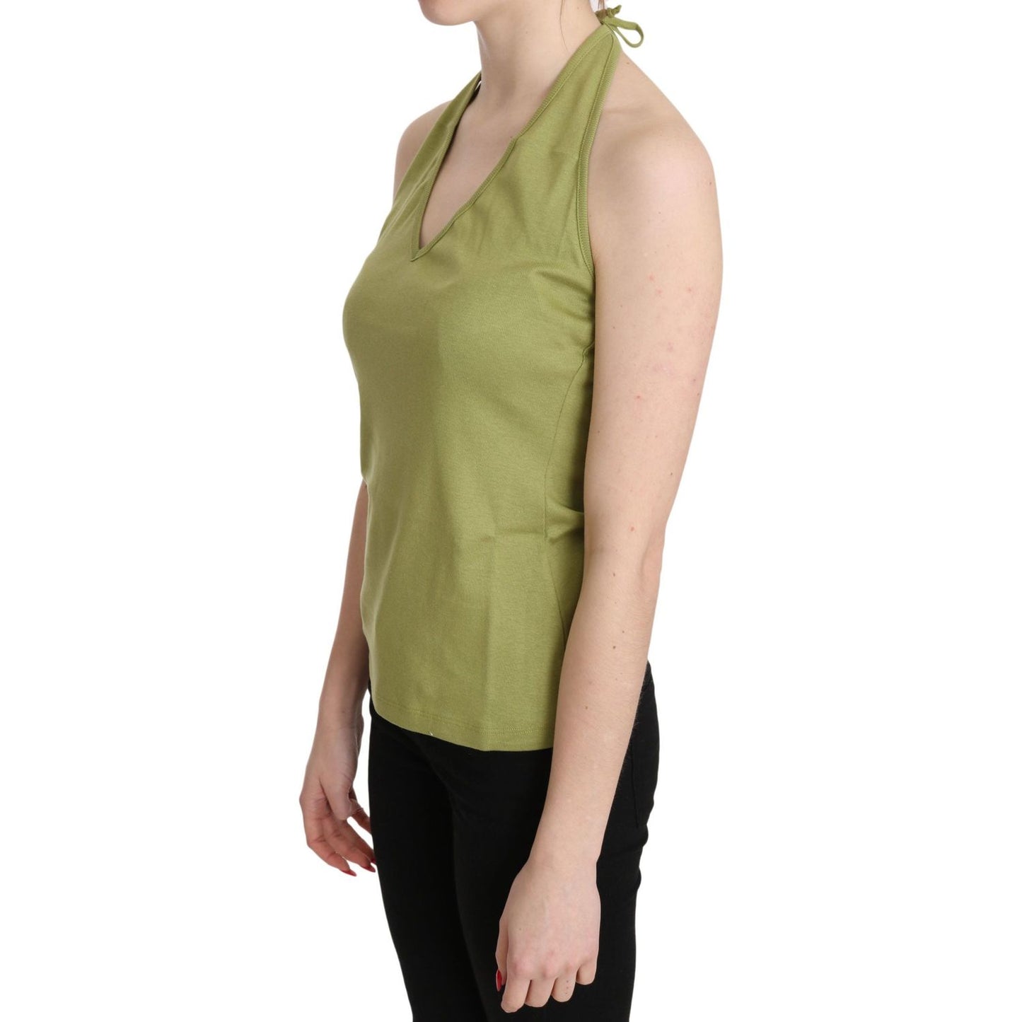 GF Ferre Green Halter Cotton Sleeveless Casual Tank Top Blouse GF Ferre