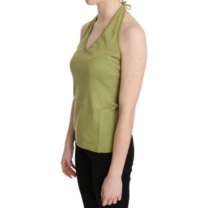 GF Ferre Green Halter Cotton Sleeveless Casual Tank Top Blouse GF Ferre