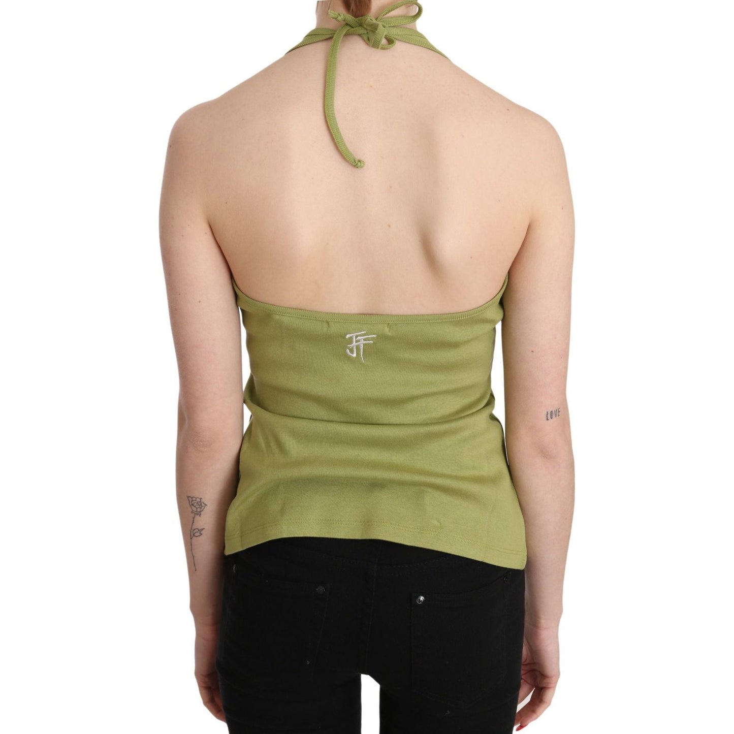 GF Ferre Green Halter Cotton Sleeveless Casual Tank Top Blouse GF Ferre