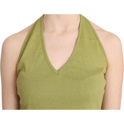 GF Ferre Green Halter Cotton Sleeveless Casual Tank Top Blouse GF Ferre