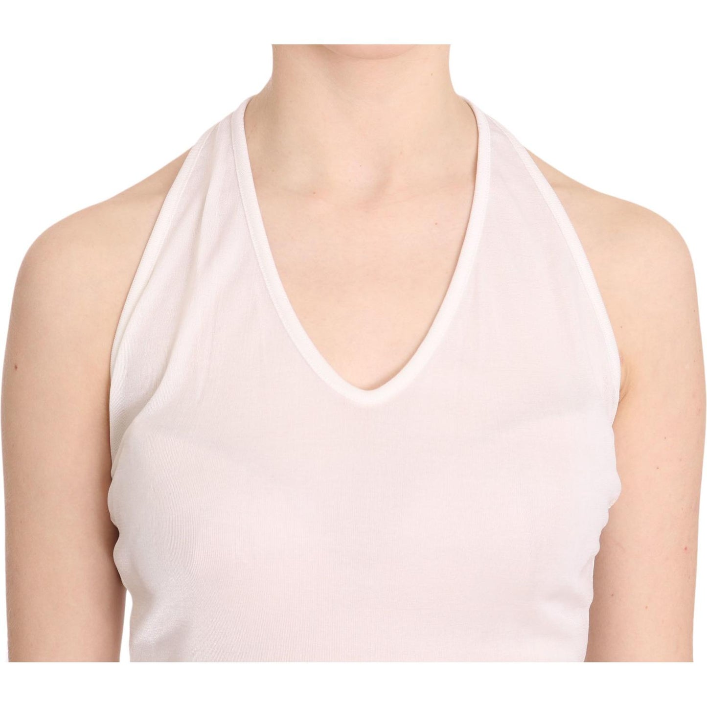 GF Ferre White Halter Cotton Sleeveless Casual Tank Top Blouse GF Ferre