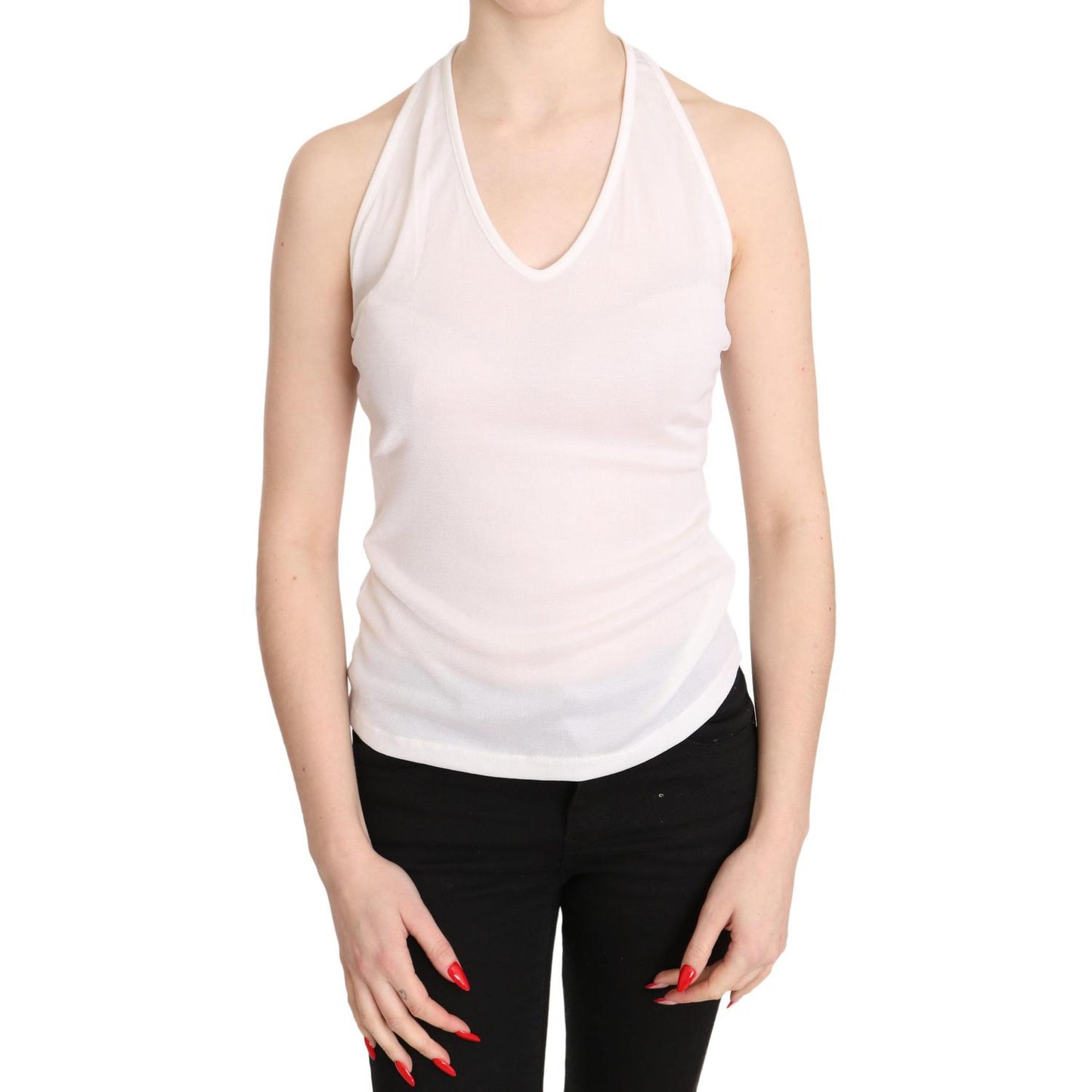 GF Ferre White Halter Cotton Sleeveless Casual Tank Top Blouse GF Ferre