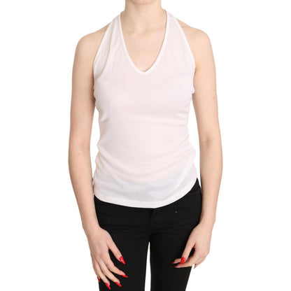 GF Ferre White Halter Cotton Sleeveless Casual Tank Top Blouse GF Ferre