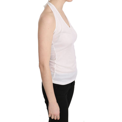 GF Ferre White Halter Cotton Sleeveless Casual Tank Top Blouse GF Ferre