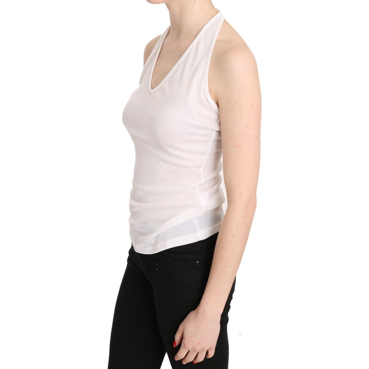 GF Ferre White Halter Cotton Sleeveless Casual Tank Top Blouse GF Ferre