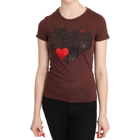 Chic Brown Hearts Printed Short Sleeve Top