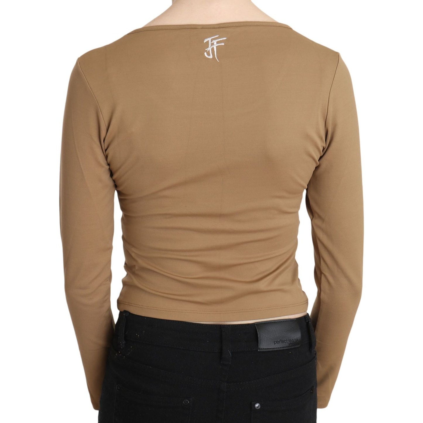 Elegant Brown Long Sleeve Cropped Top