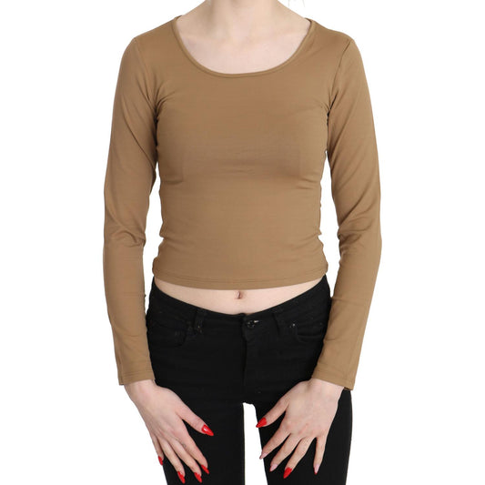 Elegant Brown Long Sleeve Cropped Top