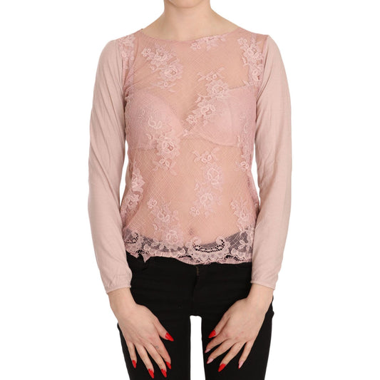 Chic Pink See-Through Cotton Blouse