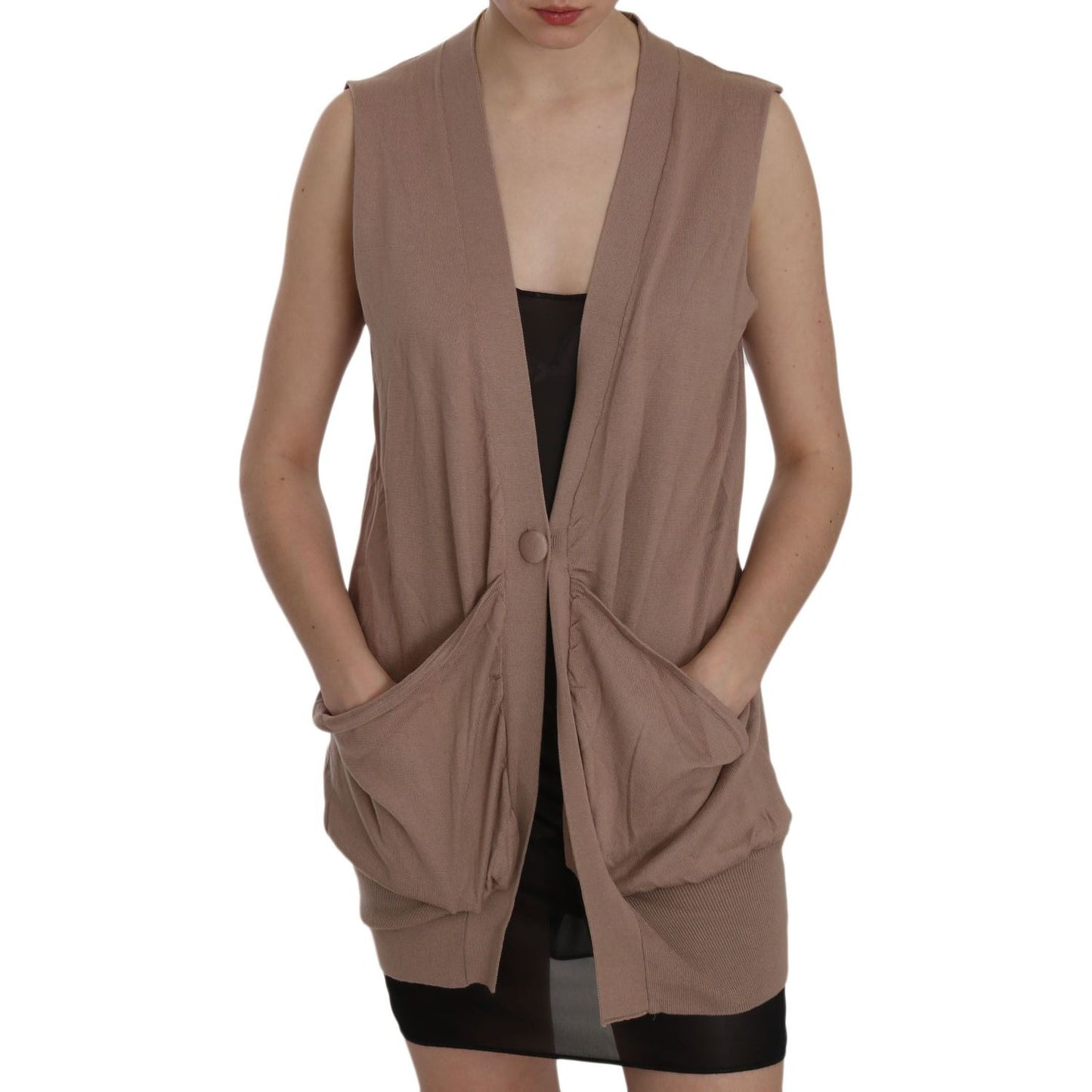 Chic Sleeveless Cotton Cardigan Vest - Elegant Brown