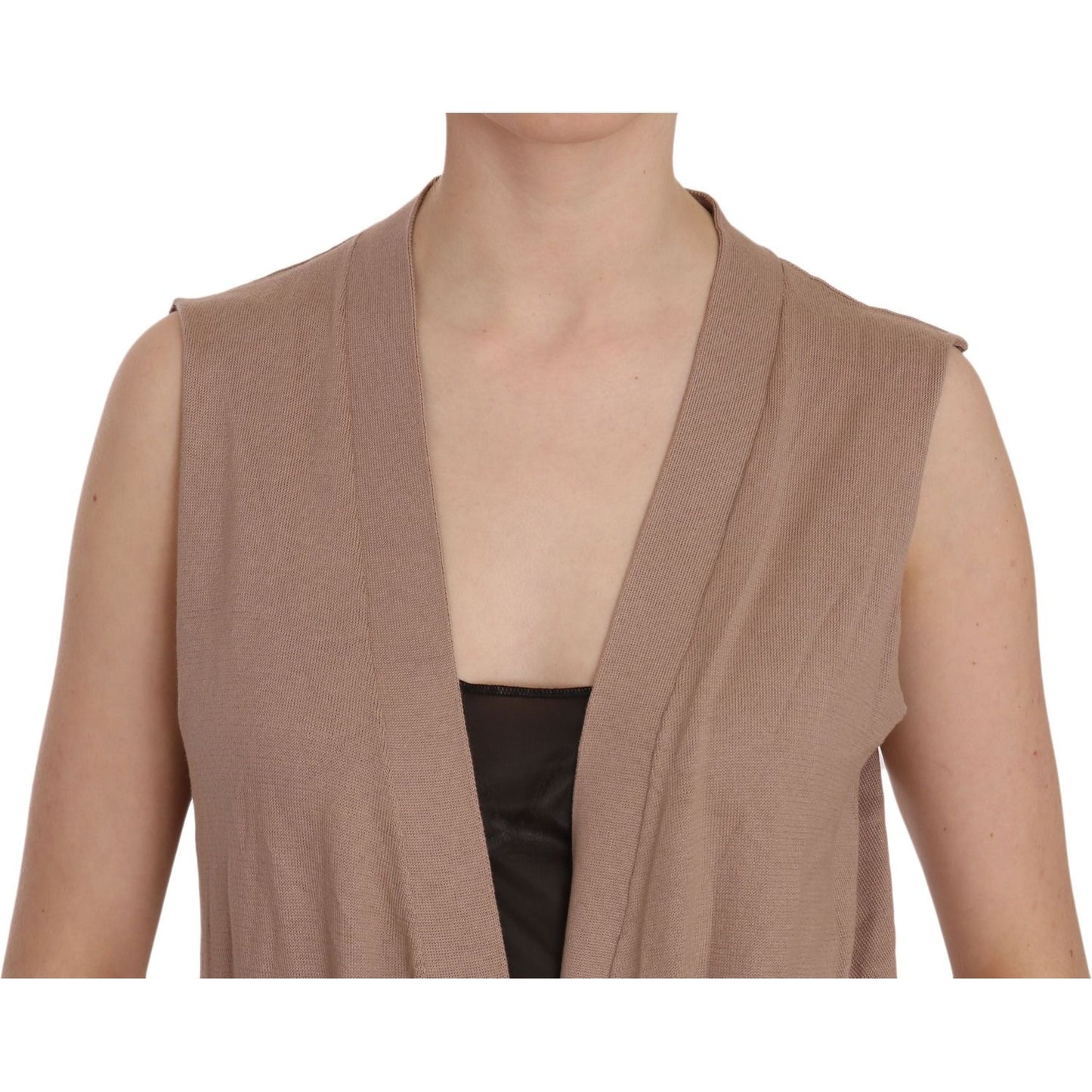 Chic Sleeveless Cotton Cardigan Vest - Elegant Brown