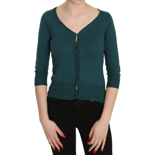 Chic Blue Green Cotton Cardigan Top