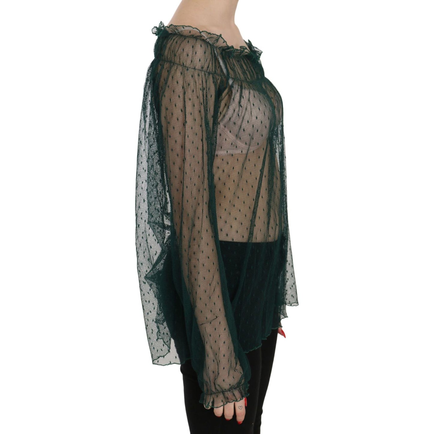 Elegant Green Mesh Long Sleeve Top