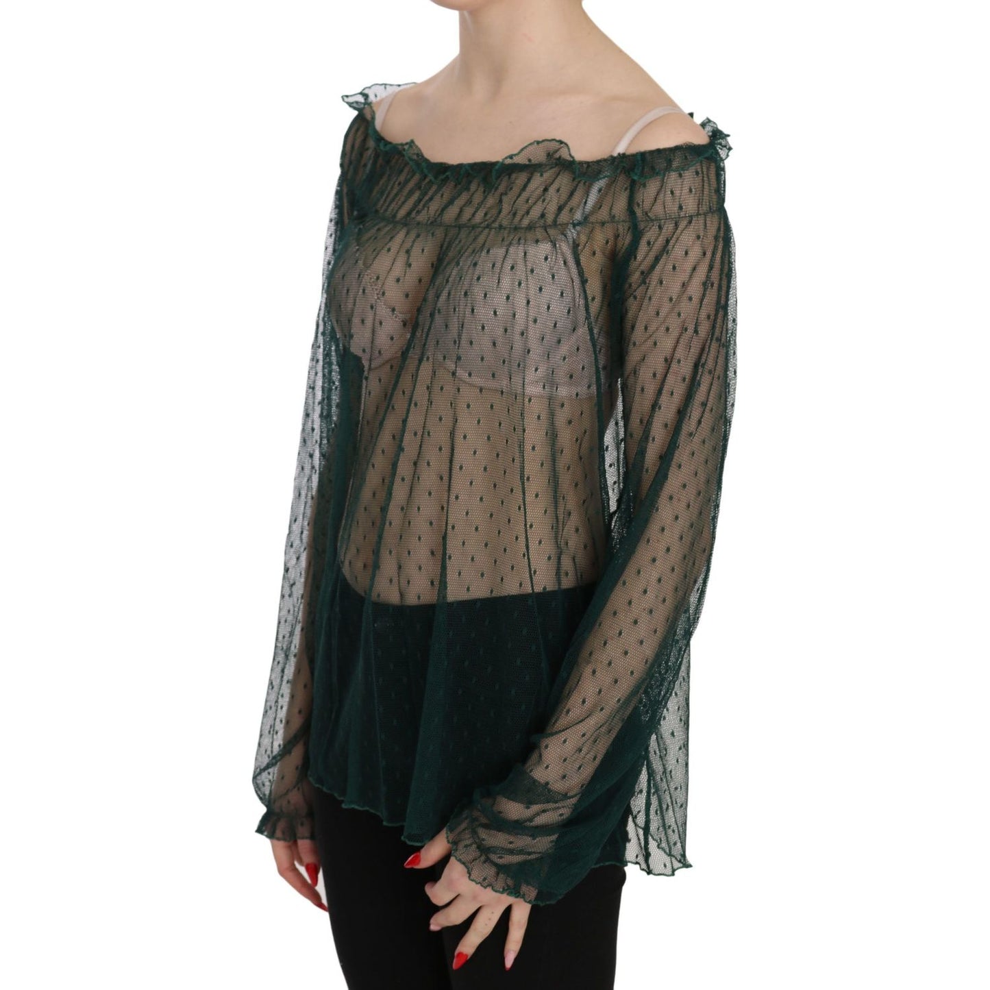 Elegant Green Mesh Long Sleeve Top