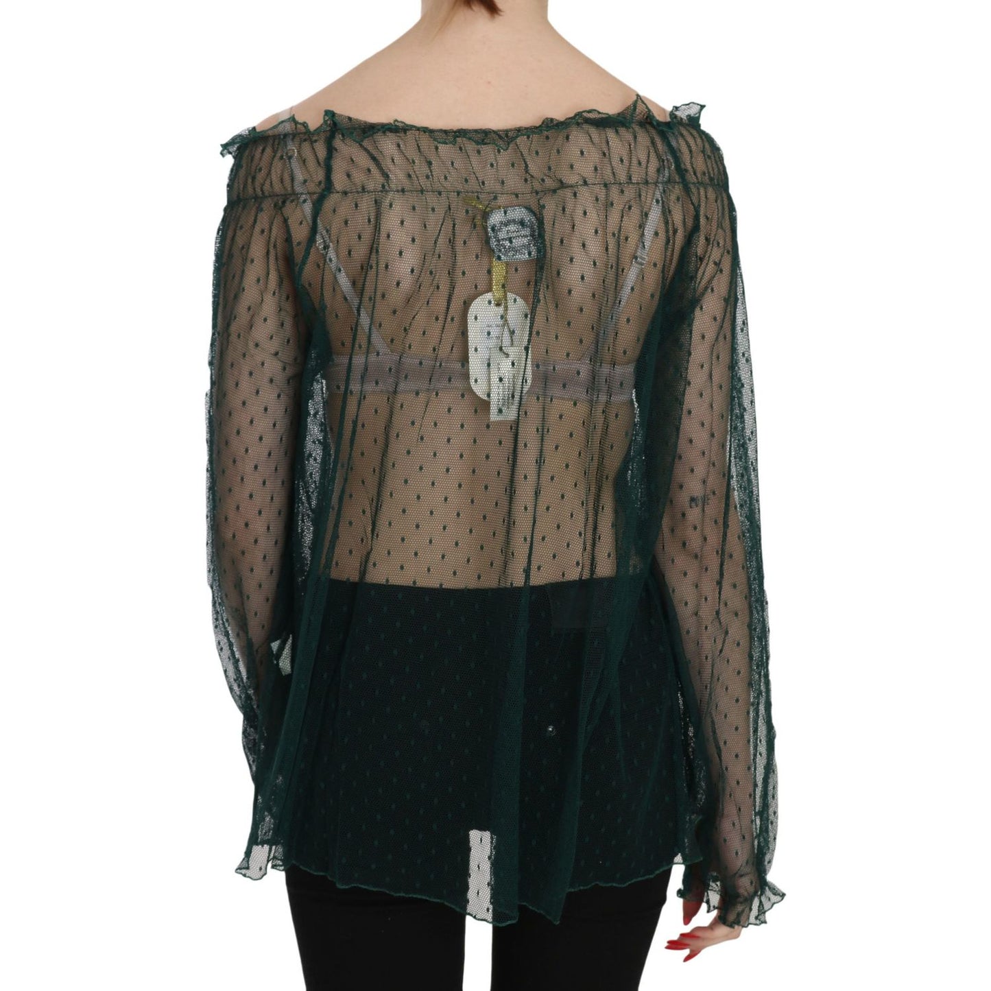 Elegant Green Mesh Long Sleeve Top