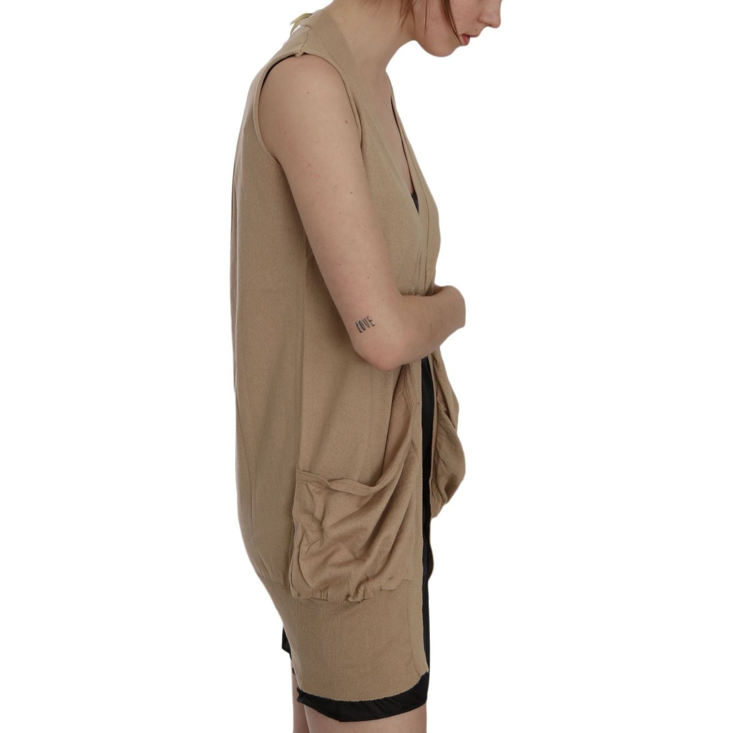 PINK MEMORIES Brown 100% Cotton Sleeveless Cardigan Top Vest