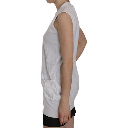 PINK MEMORIES White 100% Cotton Sleeveless Cardigan Top Vest