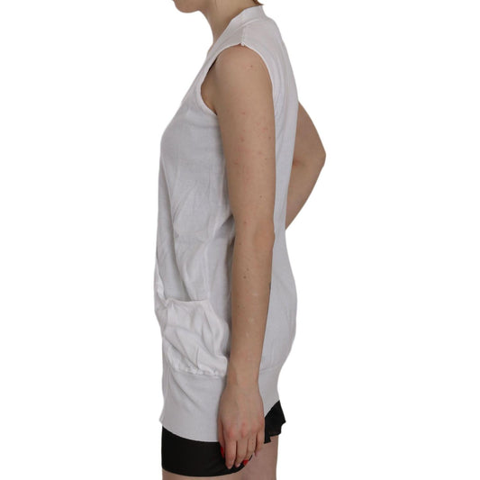 Elegant Sleeveless Cotton Vest in Pristine White