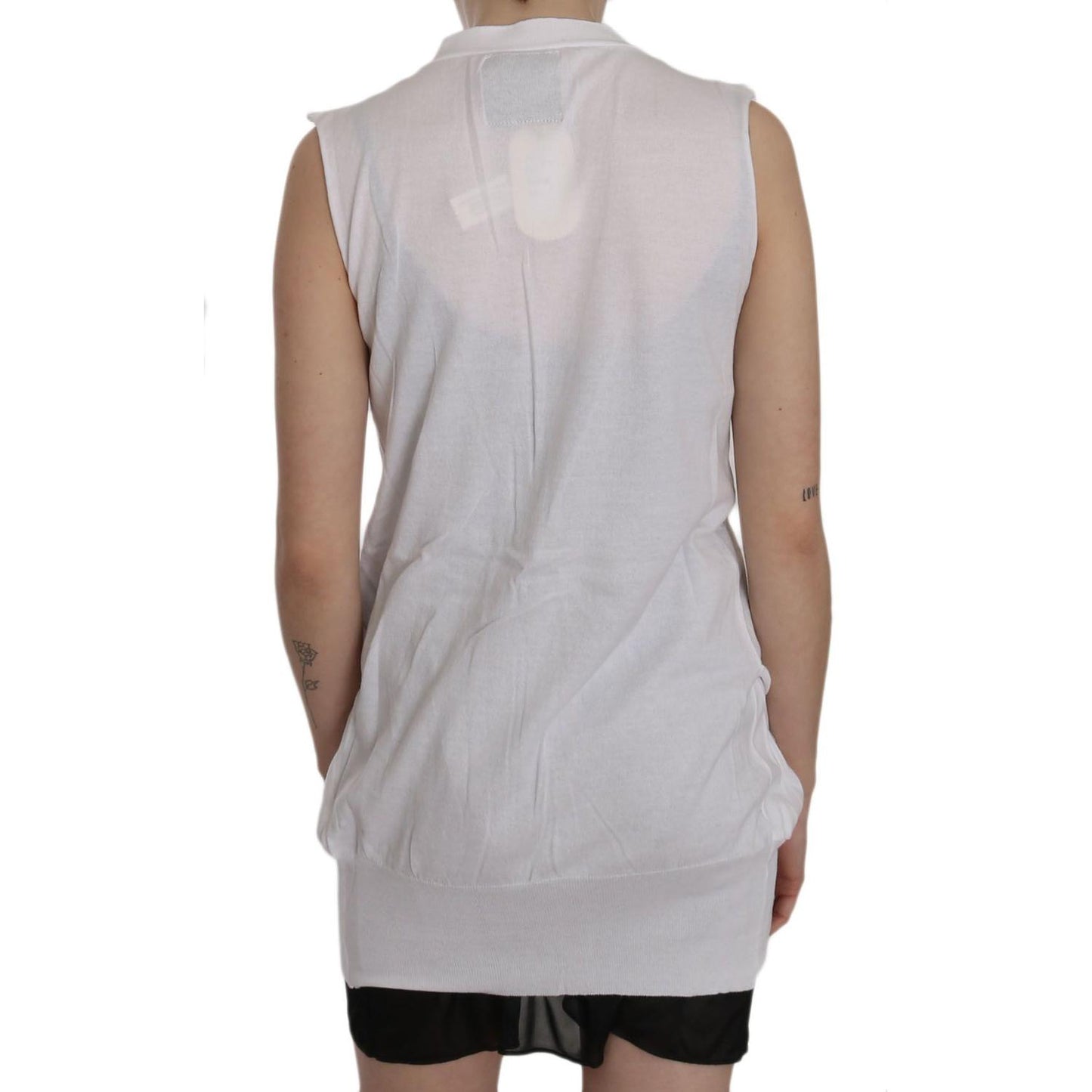 PINK MEMORIES White 100% Cotton Sleeveless Cardigan Top Vest