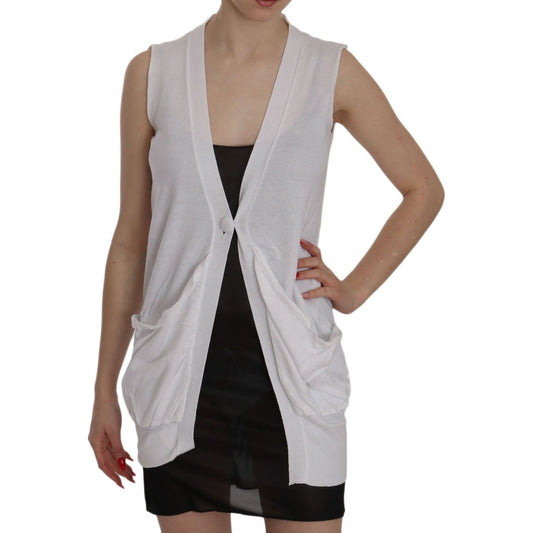 Elegant Sleeveless Cotton Vest in Pristine White