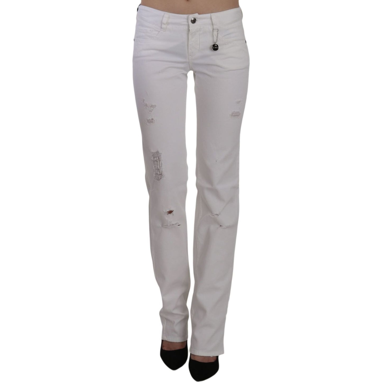 Chic White Slim Fit Cotton Jeans