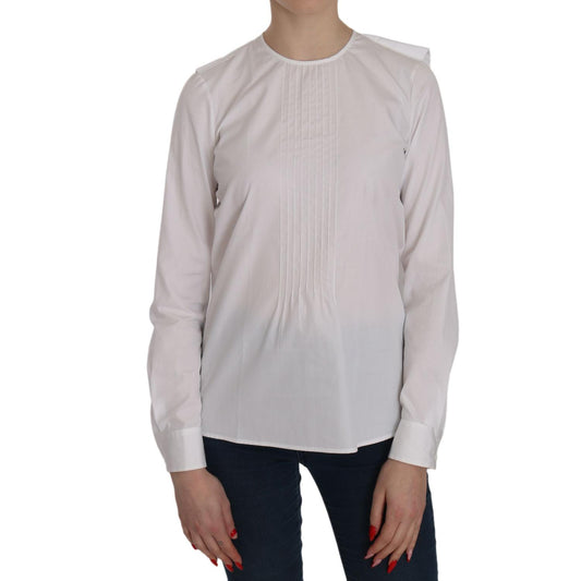 Elegant White Cotton Crew Neck Top