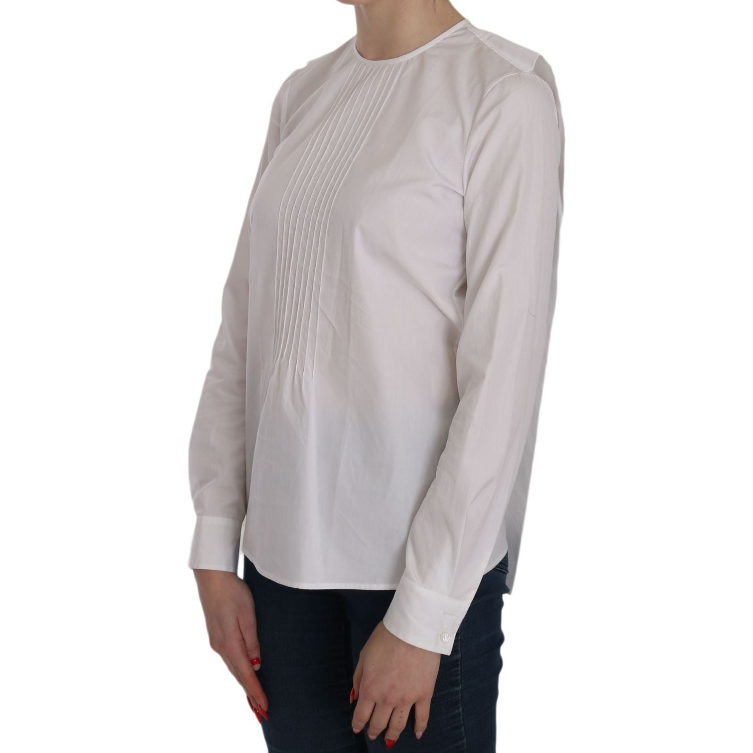 Dsquared² White Crew Neck Long Sleeve Cotton Blouse