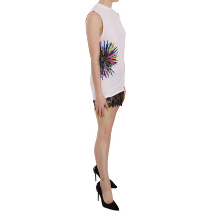 Dsquared² White Printed Crew Neck Sleeveless Bodycon Mini Dress