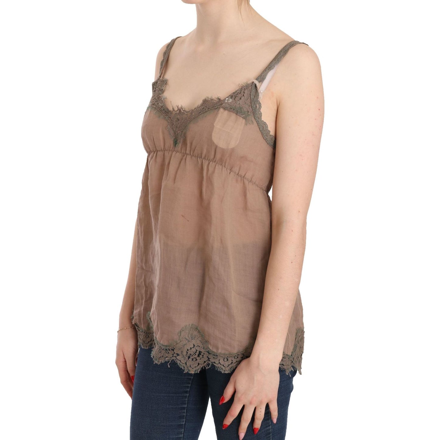 Elegant Lace Brown Linen Blouse