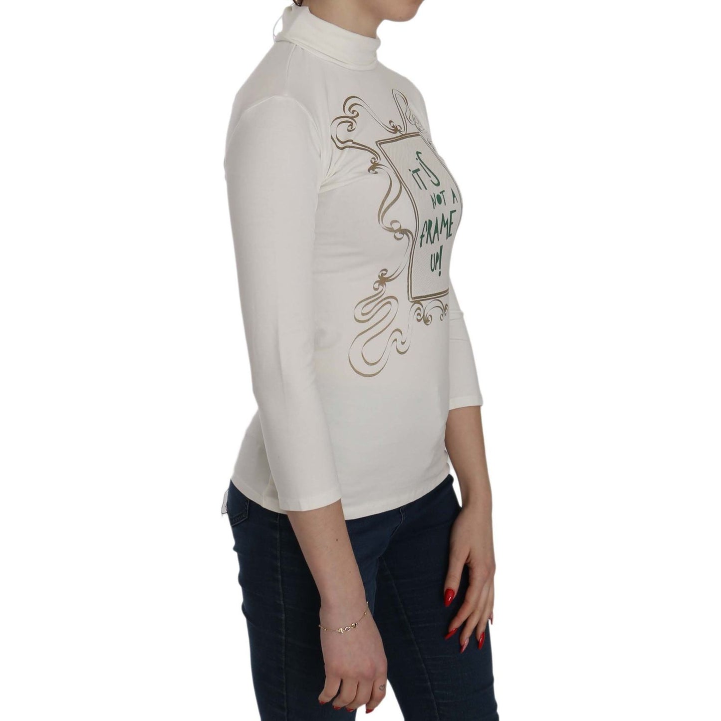 Chic White Printed Turtle Neck Blouse