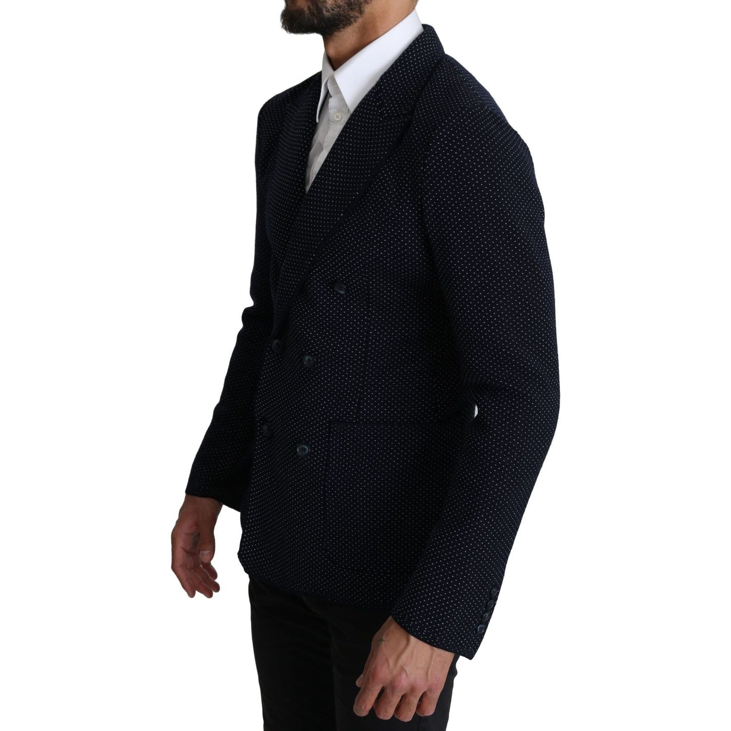 Elegant Dark Blue Dotted Slim-Fit Blazer