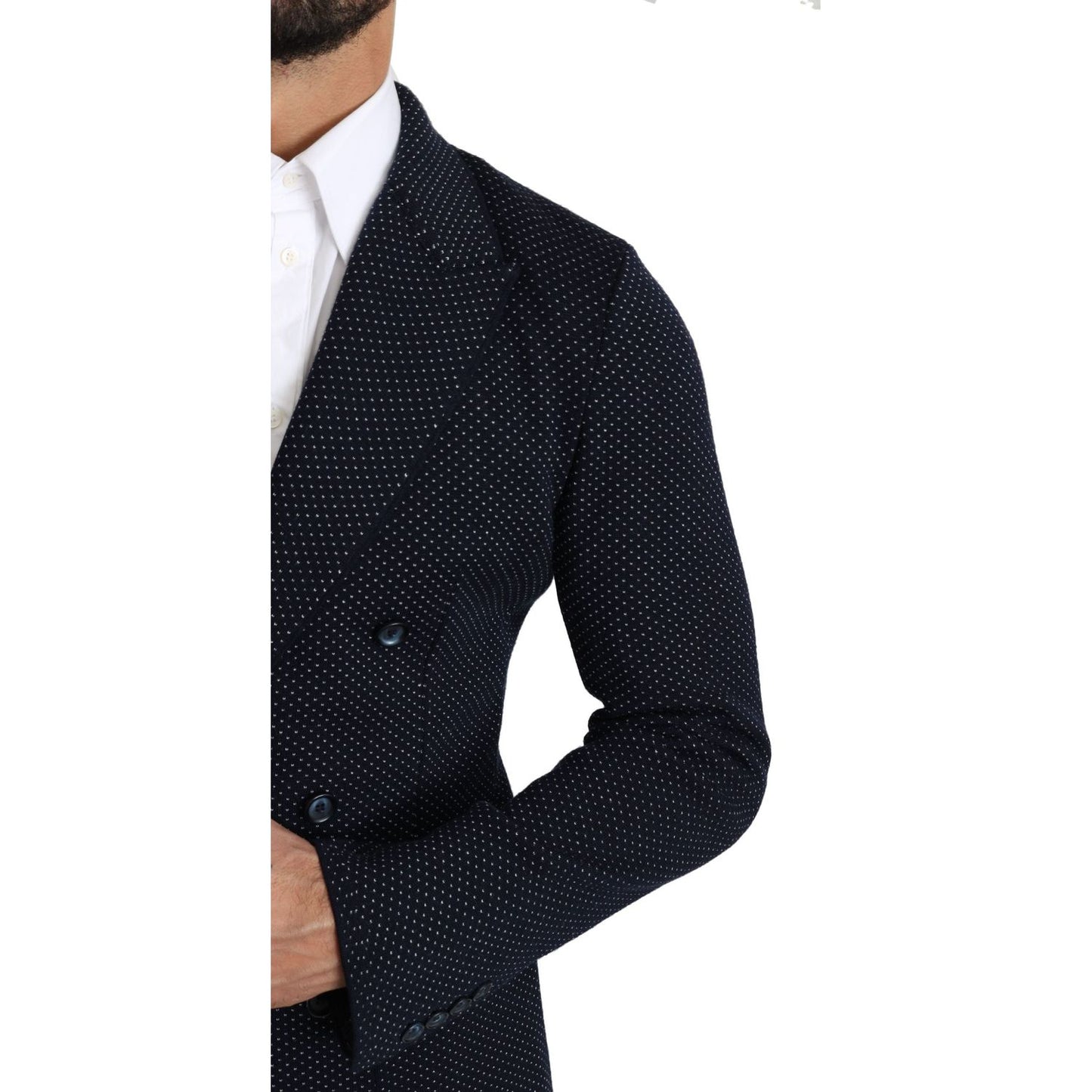 Elegant Dark Blue Dotted Slim-Fit Blazer