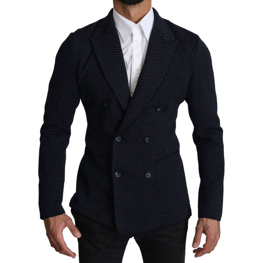 Elegant Dark Blue Dotted Slim-Fit Blazer