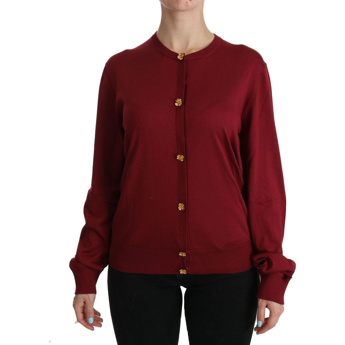 Silk Red Cardigan Top with Button Accents