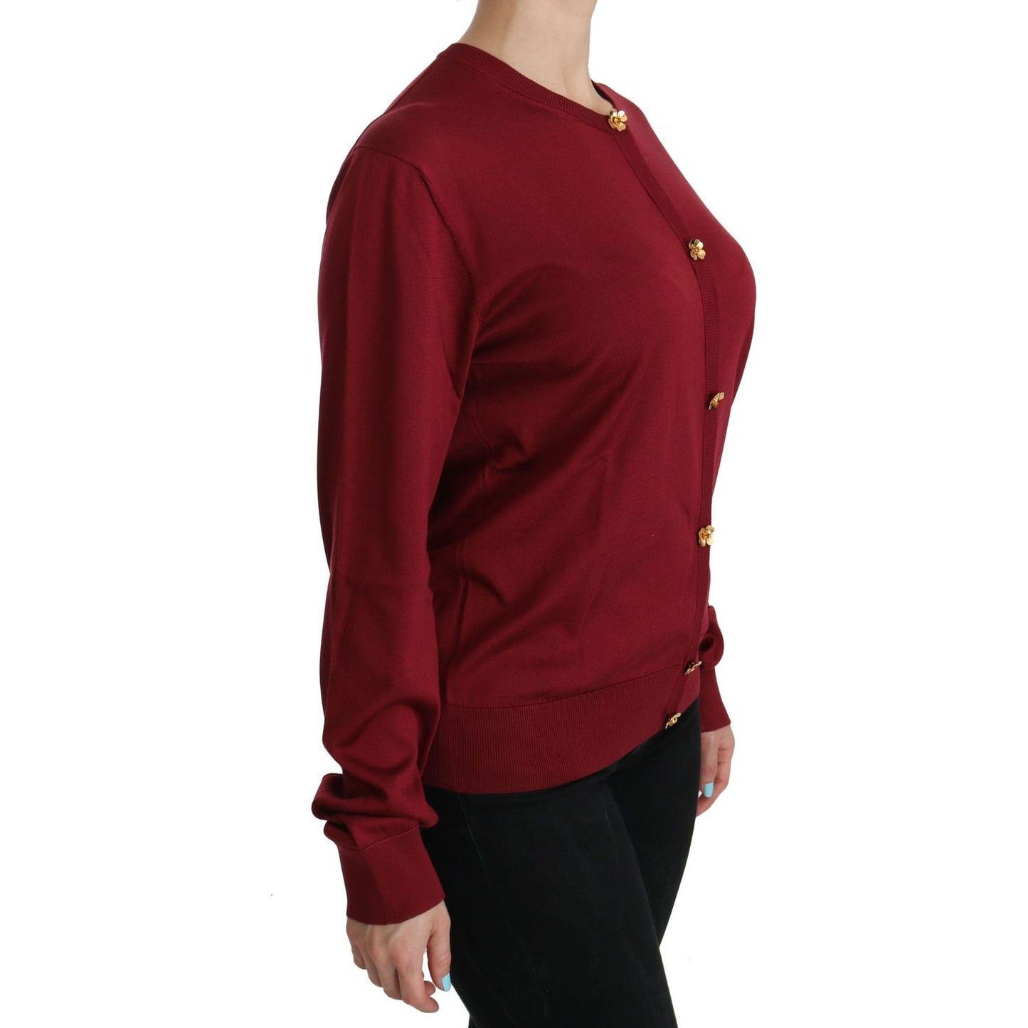 Silk Red Cardigan Top with Button Accents