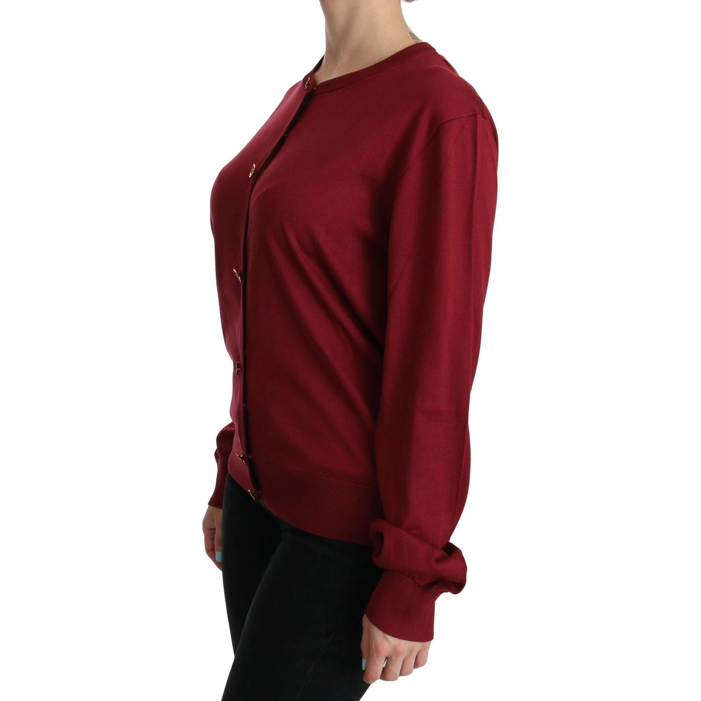 Silk Red Cardigan Top with Button Accents