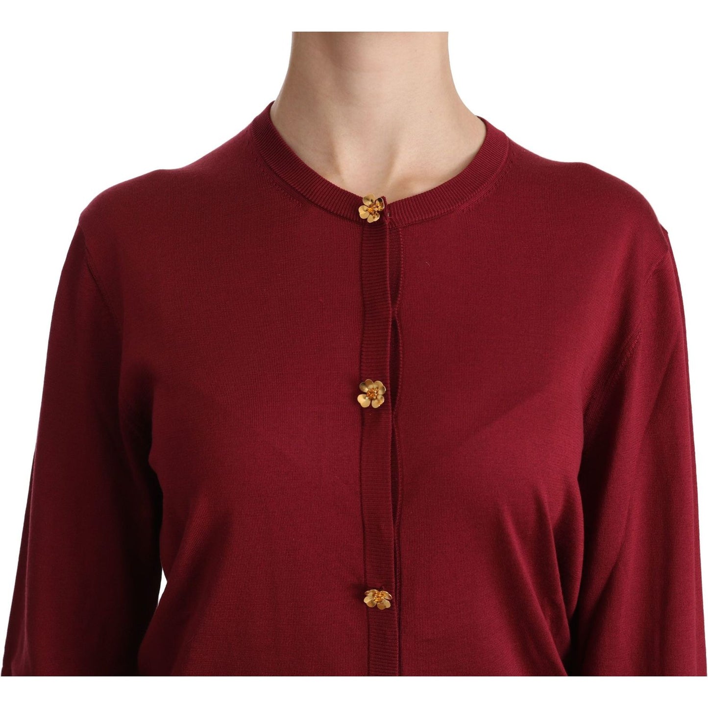 Silk Red Cardigan Top with Button Accents