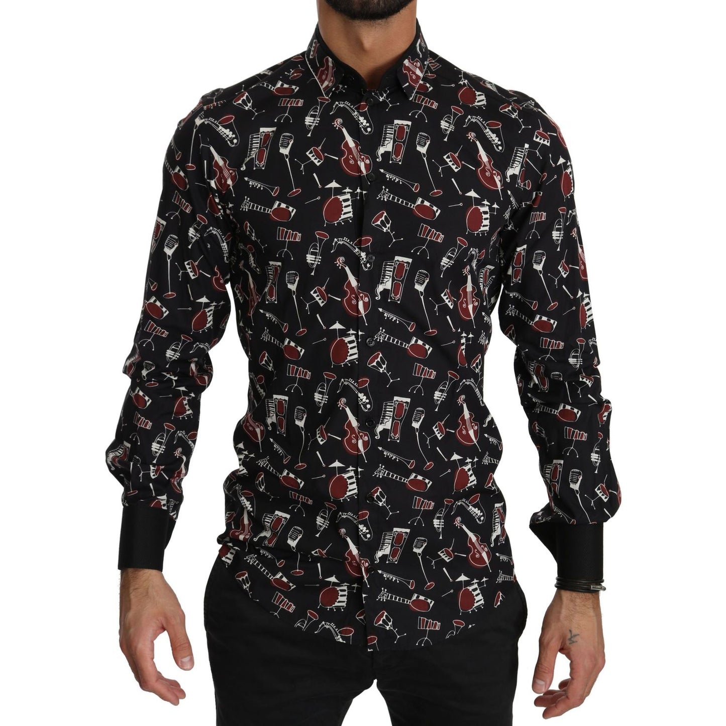 Dolce & Gabbana Black Musical Instrument Slim fit Shirt