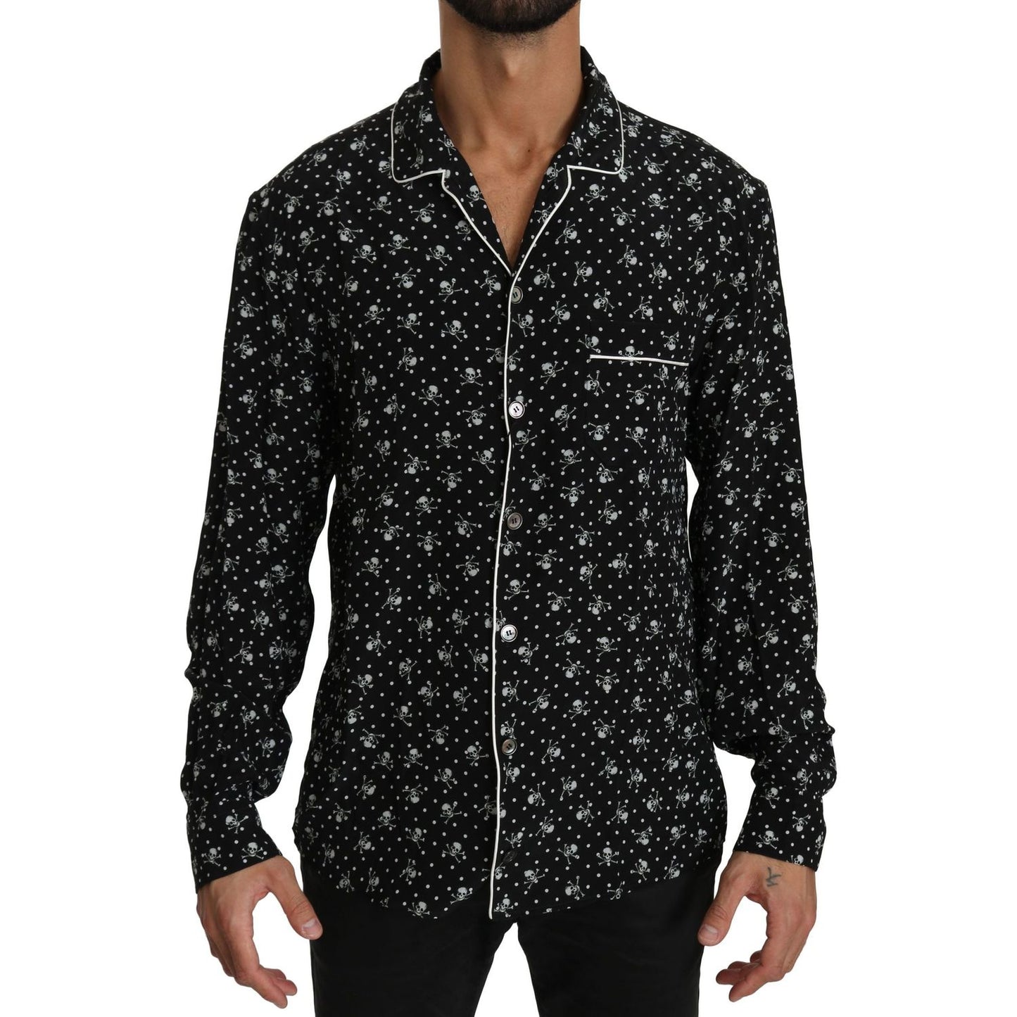 Elegant Silk Pajama Shirt with Skull Print