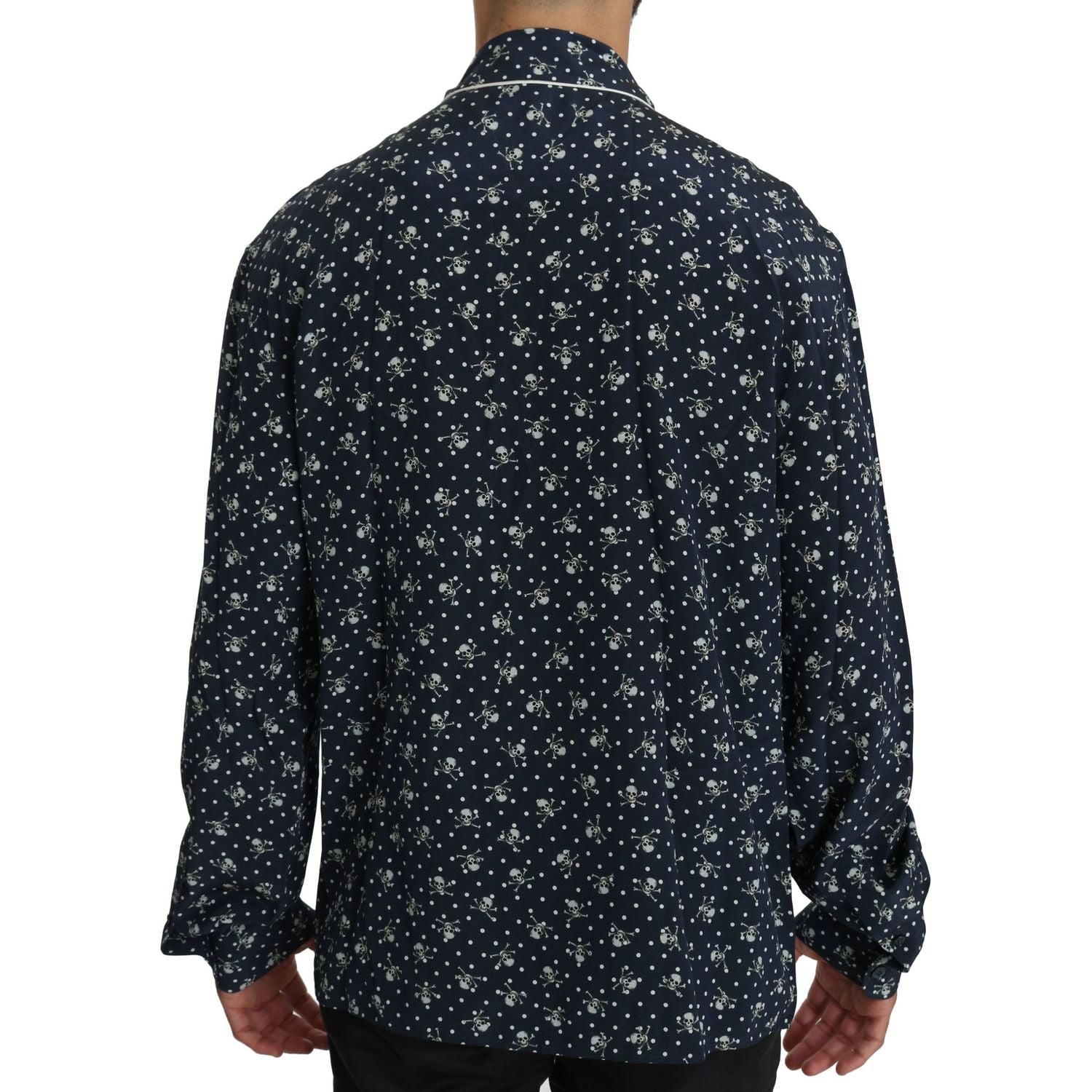 Dolce & Gabbana Blue Skull Print Silk Top Sleepwear Shirt