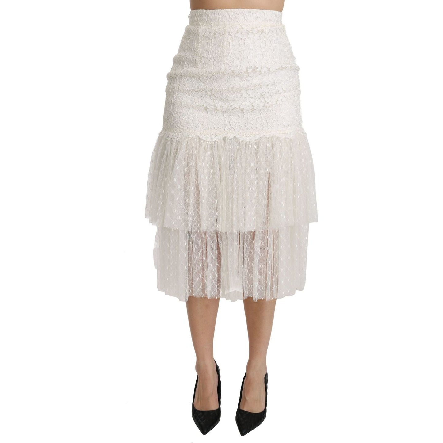 Elegant White Lace High-Waist Skirt