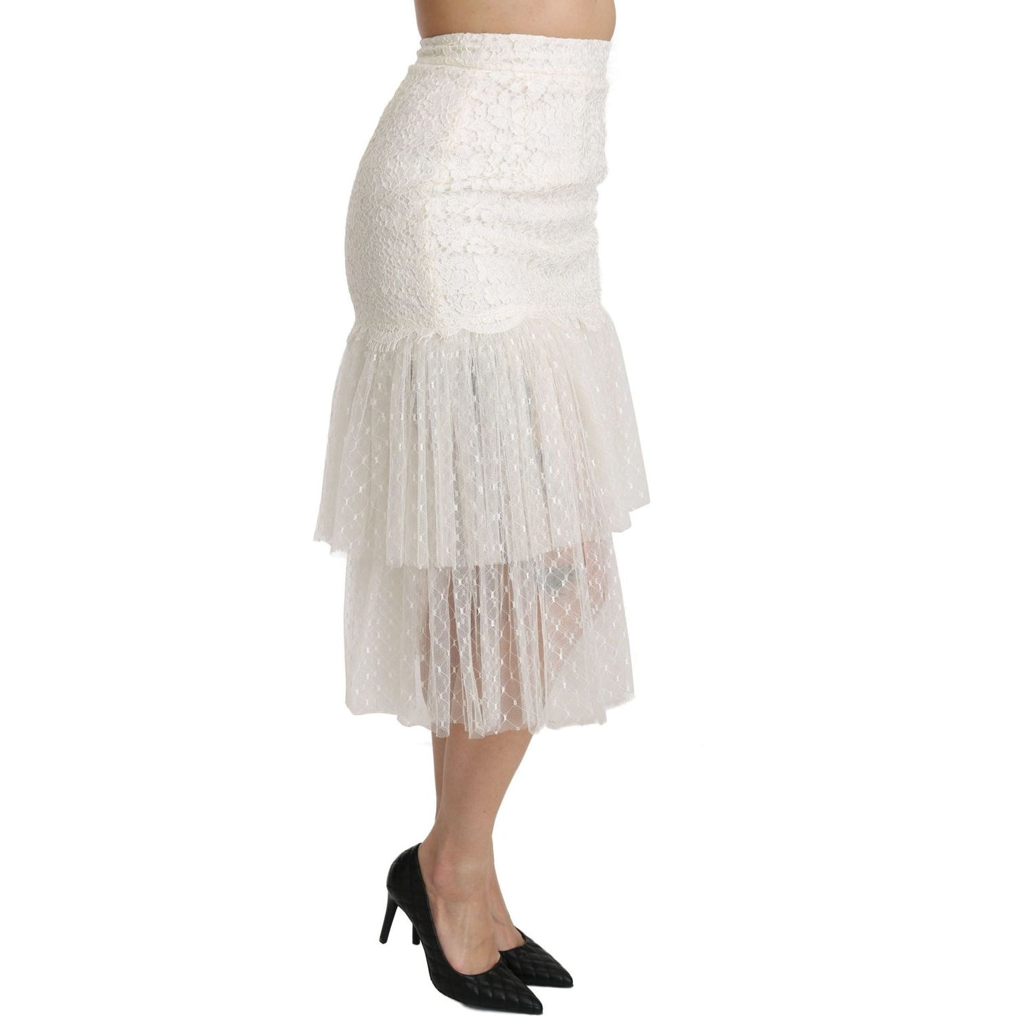 Elegant White Lace High-Waist Skirt