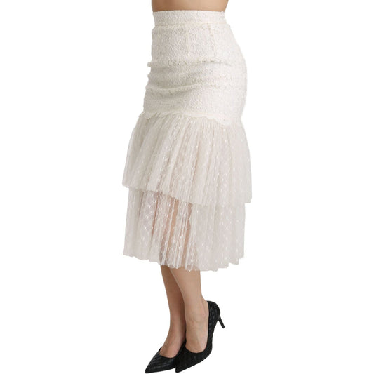 Elegant White Lace High-Waist Skirt