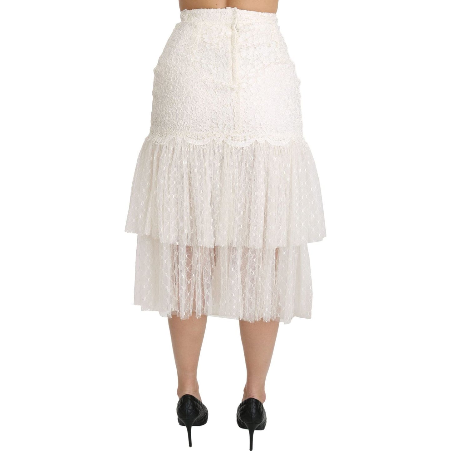 Elegant White Lace High-Waist Skirt