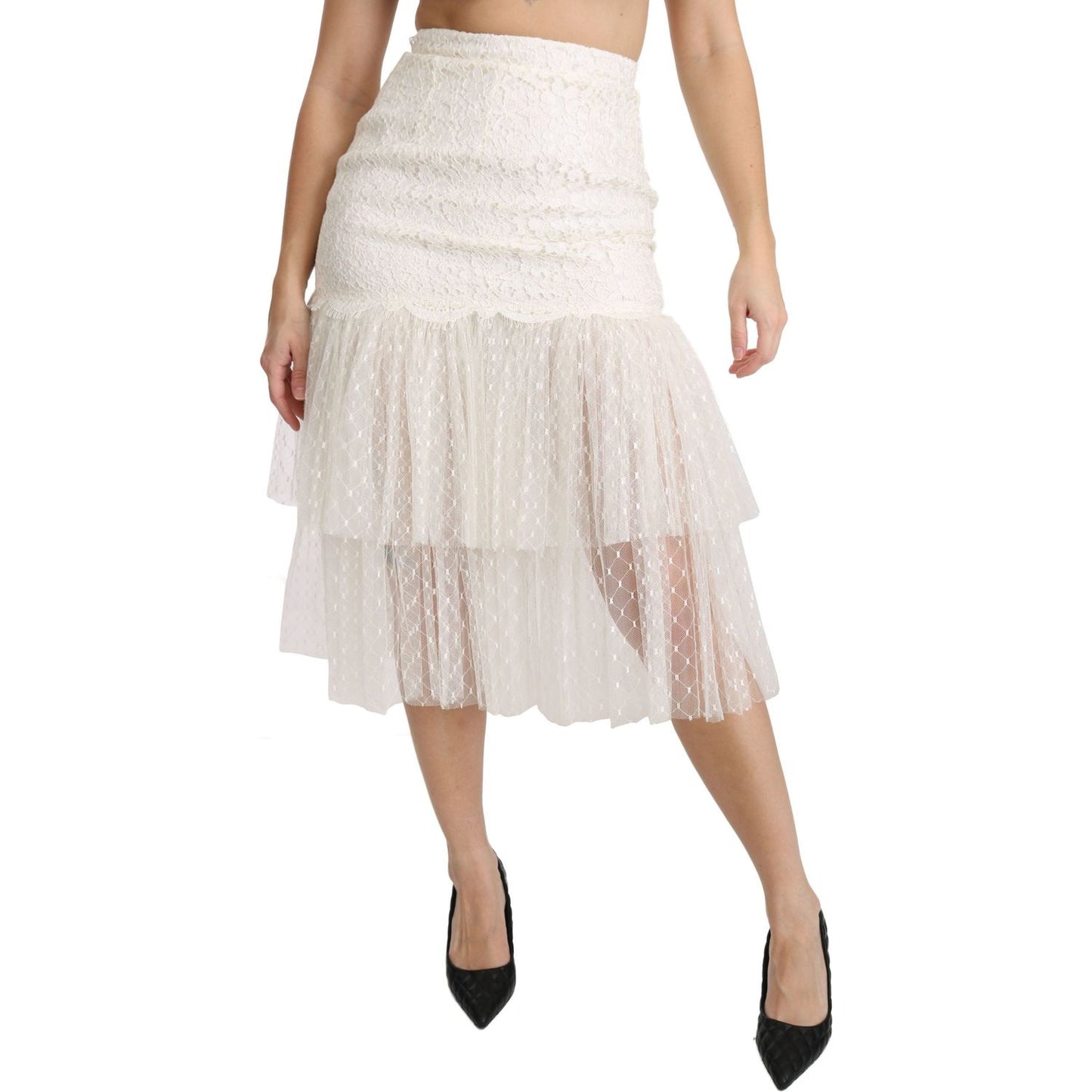 Elegant White Lace High-Waist Skirt