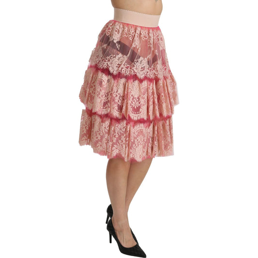 Elegant Pink Lace High-Waist Skirt