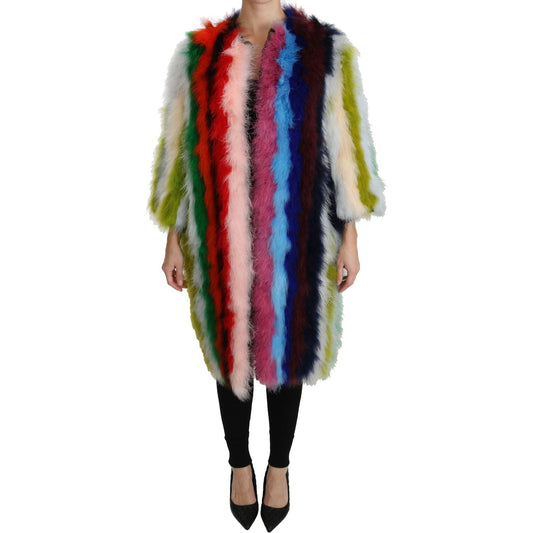 Elegant Multicolor Feather Long Coat Jacket